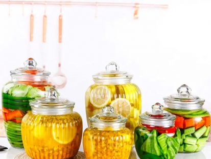 ribbed glass canister jars with lid