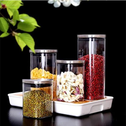 glass storage jar set with stainless steel lid