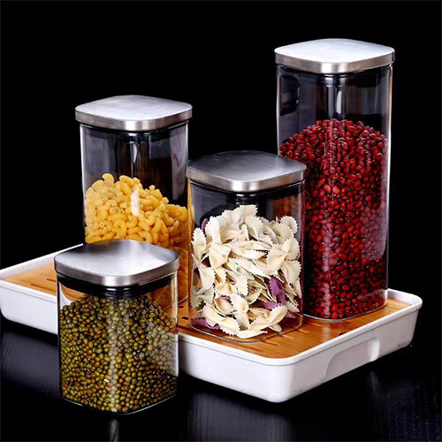 wholesale glass square storage jar set