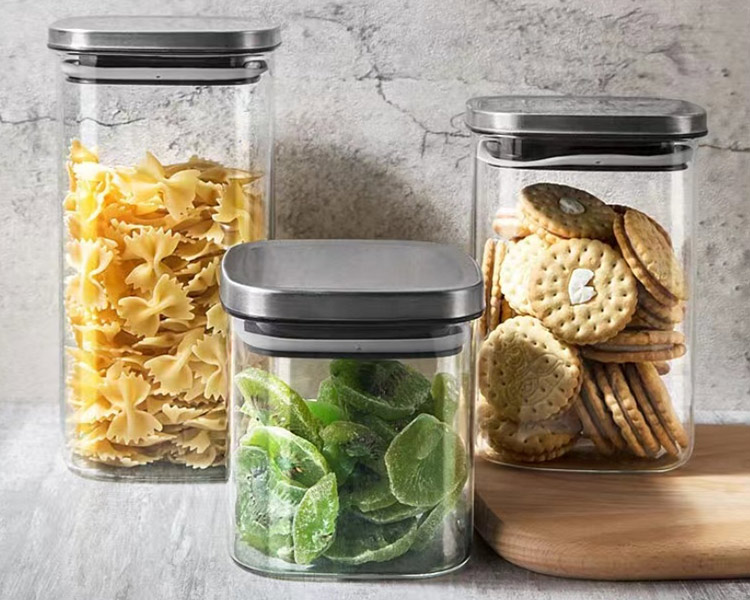 square glass jar set with stainless steel lid