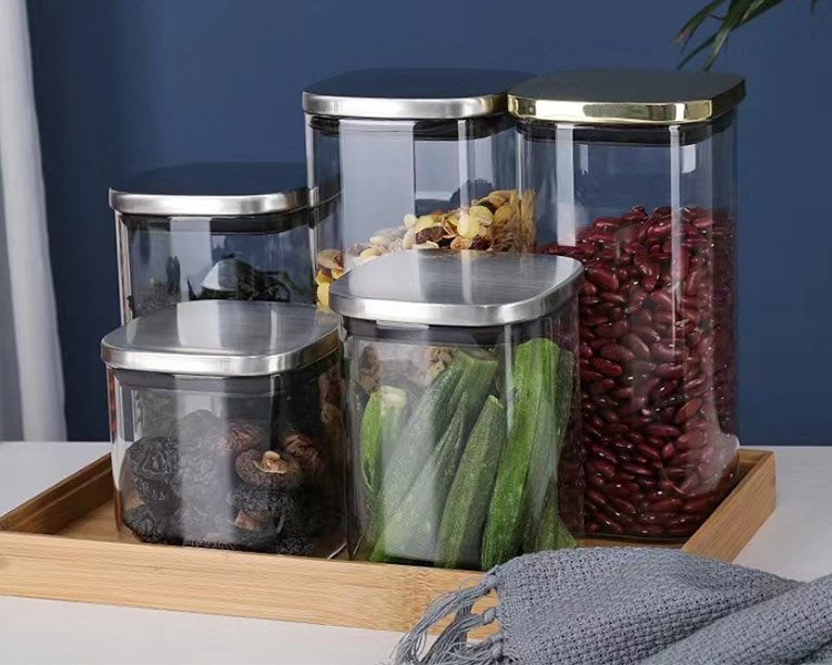 square storage jar set with stainless steel lid