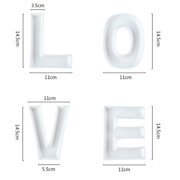 ceramic letter dishes set white color LOVE