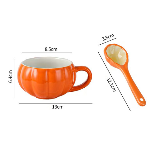 wholesale ceramic halloween pumpkin cup and spoon