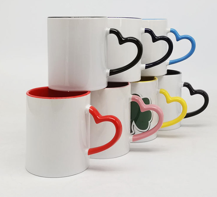 11oz sublimation mugs with heart-shape handle