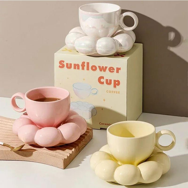 200ml ceramic sunflower mug and saucer wholesale price