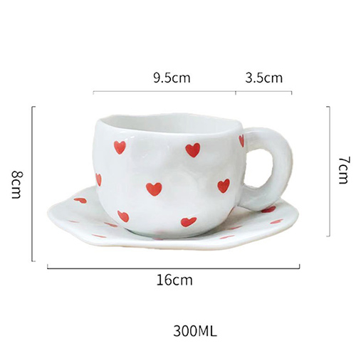 red hearts ceramic mug with saucer 300ml