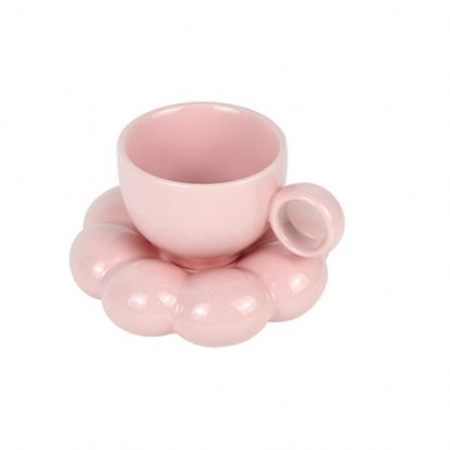 pink color ceramic sunflower coffee mug with saucer 200ml