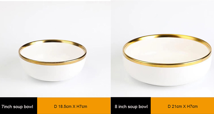 white ceramic bowls with gold rim