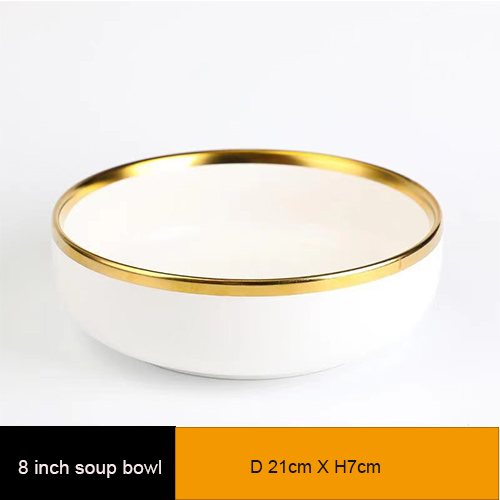 ceramic soup bowl with gold spraying rim