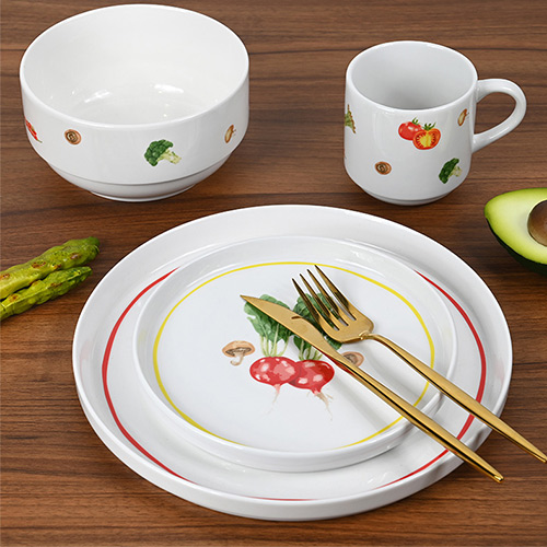 white tableware set with decal design