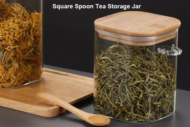 square storage jar with spoon