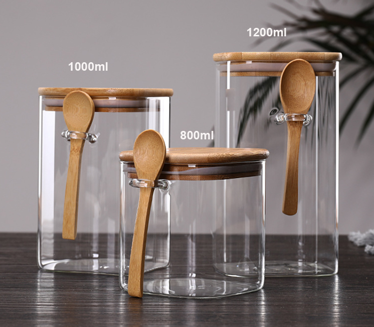 square spoon glass storage jar set wholesale