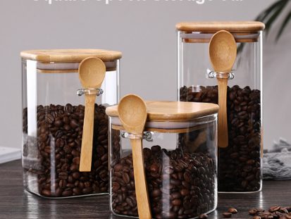 square spoon glass storage jar set