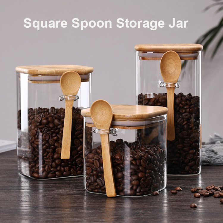 square spoon glass storage jar set