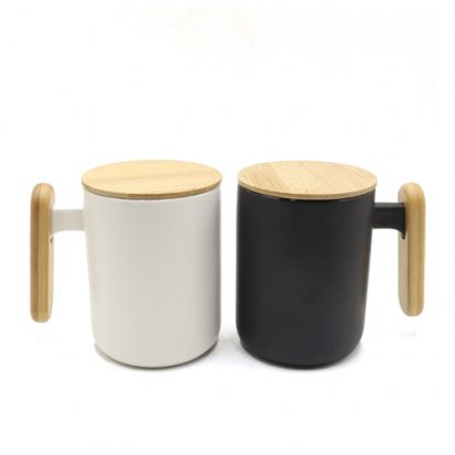 ceramic mugs with bamboo lid and handle