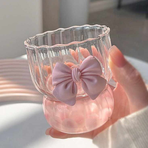 300ml emboss borosilicate glass cup with bowknot